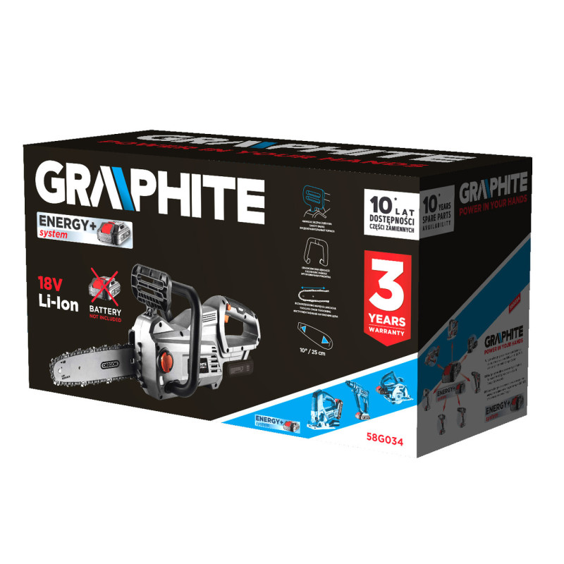 Акумуляторна бензопила GRAPHITE Energy+ 18 В з шиною 10