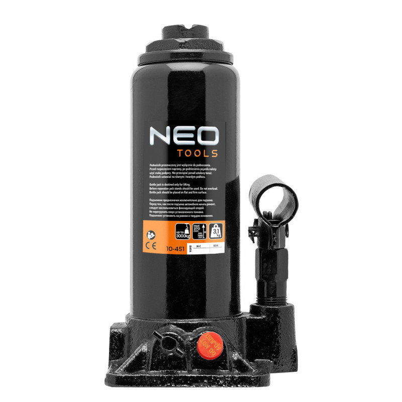 Домкрат гідравлічний пляшковий NEO TOOLS 10-451, 3 т, висота підйому 195–370 мм