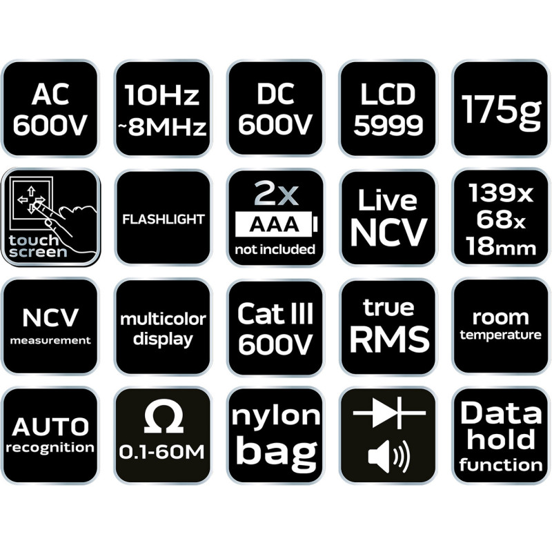 Цифровий мультиметр NEO Tools 94-004, ЖК-дисплей з підсвіткою, True RMS, NCV, ліхтарик