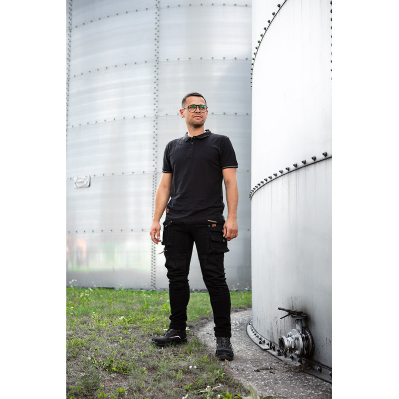 Футболка-поло NEO TOOLS 81-659 DENIM BLACK, чорна, 100% бавовна, робоча