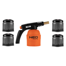 Газова паяльна лампа NEO TOOLS 20-045 з 4 картриджами, 190 г, потужність 1,2 кВт, температура 1350°C