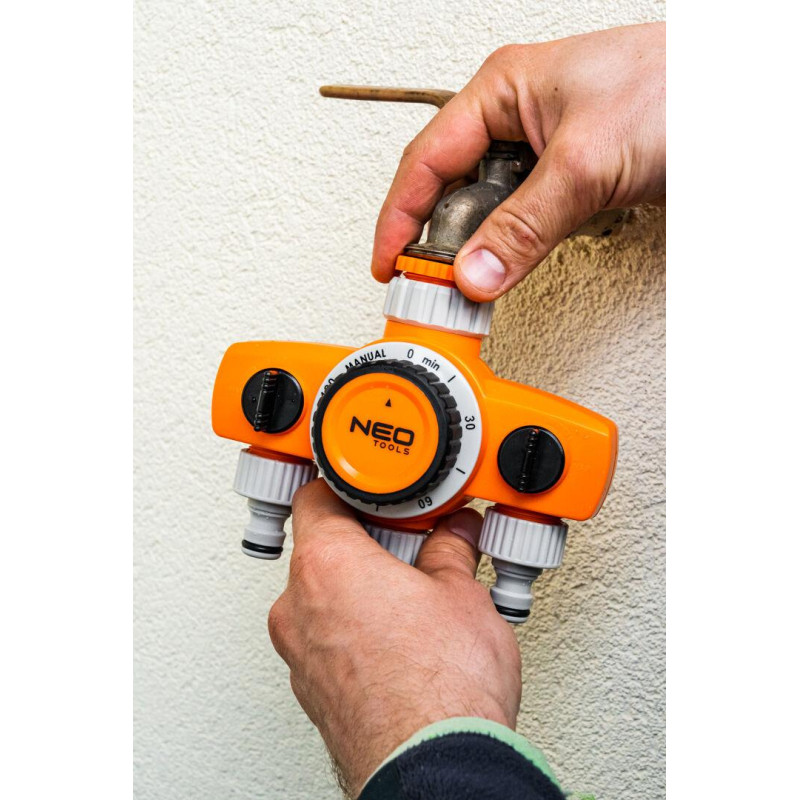 Механічний таймер води Neo Tools 15-750 для саду з 3 виходами, регульований час поливу від 15 до 120 хвилин