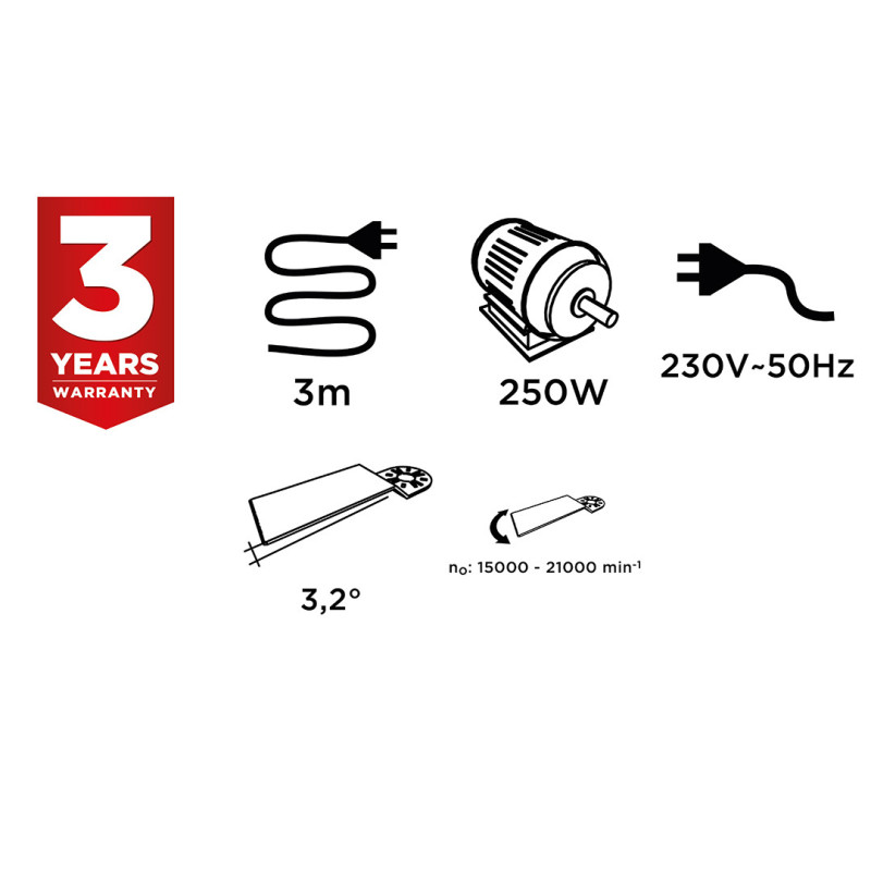 Багатофункціональний інструмент GRAPHITE 59G023, 250 Вт, осциляція 15000-21000 об/хв, 6 насадок