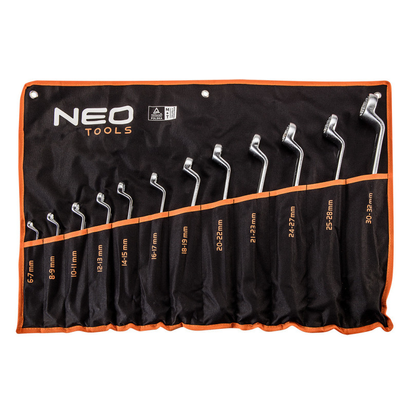 Набір накидних вигнутих ключів NEO TOOLS 09-952, сталь CrV, 6–32 мм, 45°, футляр, DIN 838