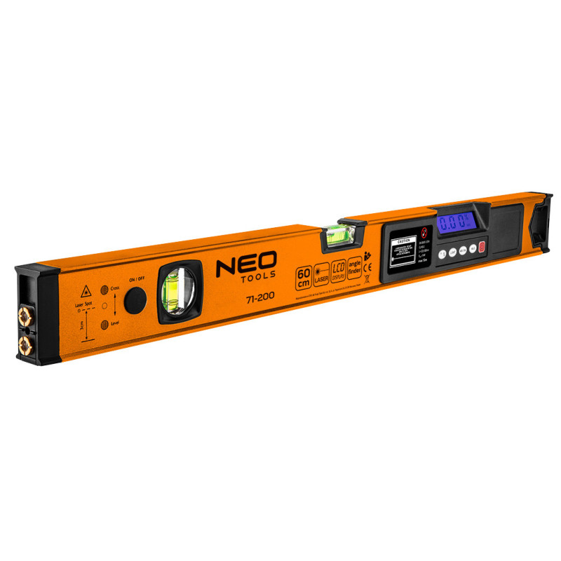 Електронний рівень NEO TOOLS 71-200, 60 см, алюмінієвий профіль, ЖК-дисплей, лазер