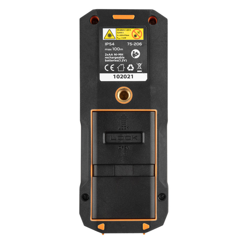 Лазерний далекомір NEO Tools 75-206, 100 м, точність ±2 мм, IP54, USB-C, професійний.