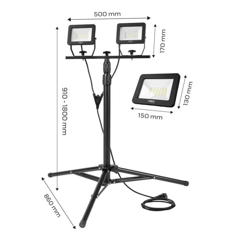 Подвійний світлодіодний прожектор на тренозі NEO Tools 99-061, 2×30 Вт, 5400 лм