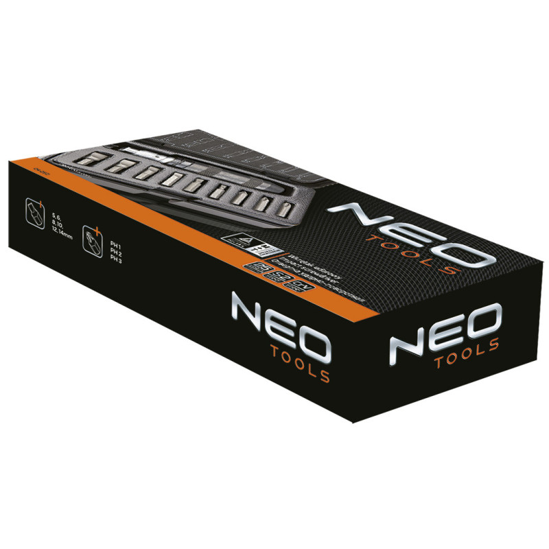 Ударна викрутка NEO 04-250, 10 елементів, насадки S2, квадрат 1/2