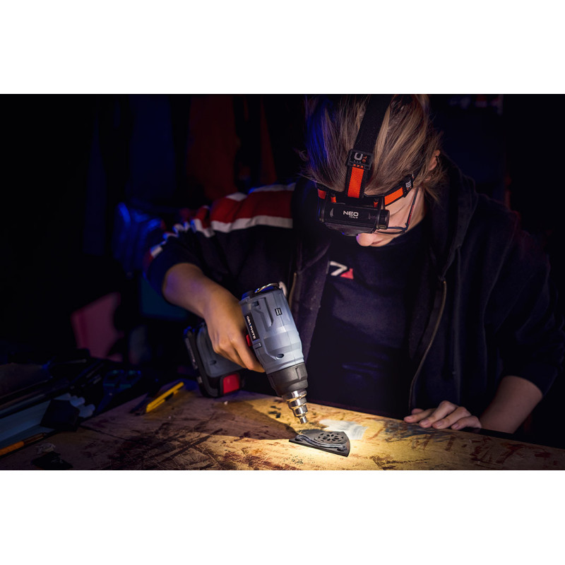 Налобний ліхтар Neo Tools 99-028, 6 режимів освітлення, червоне і синє світло, 2000 мАг