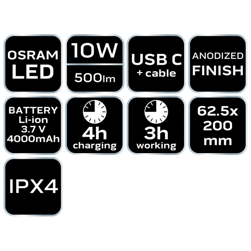 Ліхтар акумуляторний NEO 99-070, USB-C, Osram LED, 500 лм, 10 Вт