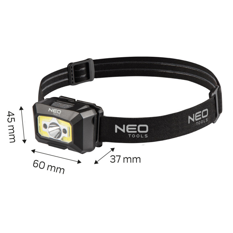 Налобний ліхтар Neo Tools 99-073, COB LED, 250 лм, з датчиком руху, червоний світ