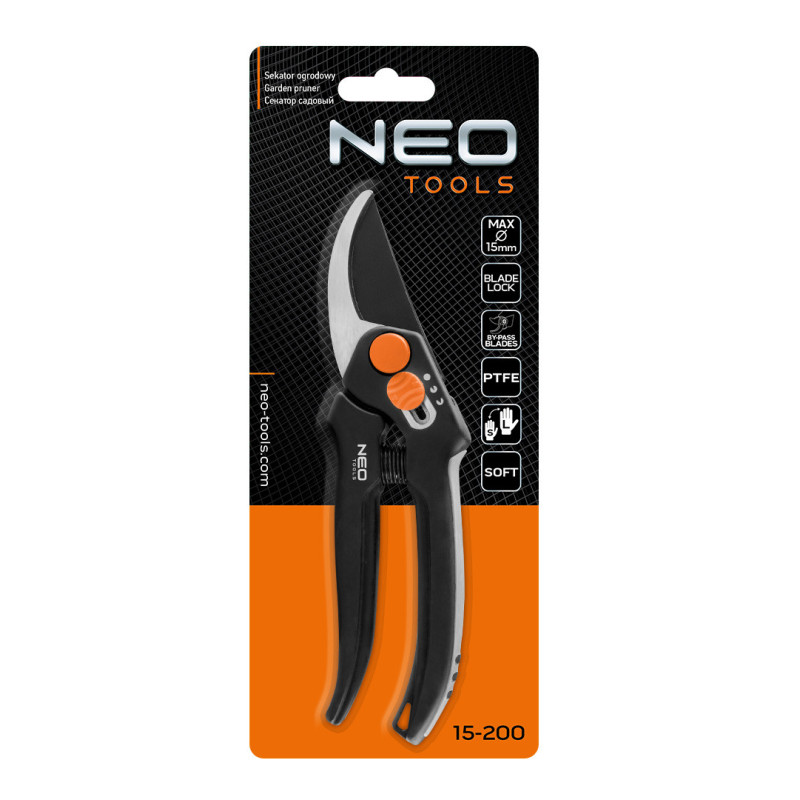 Сектор Neo Tools 185 мм (арт. 15-200) – регульований крок лез, тефлонове покриття, ергономічна ручка