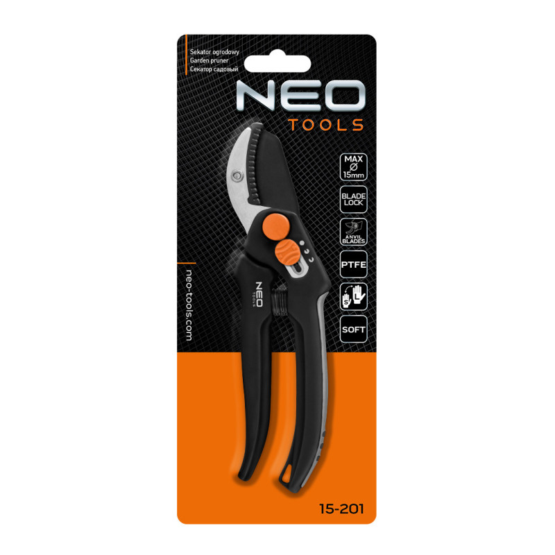 Сектор Neo Tools 15-201 з ковадлом 185 мм – для обрізки гілок і чагарників