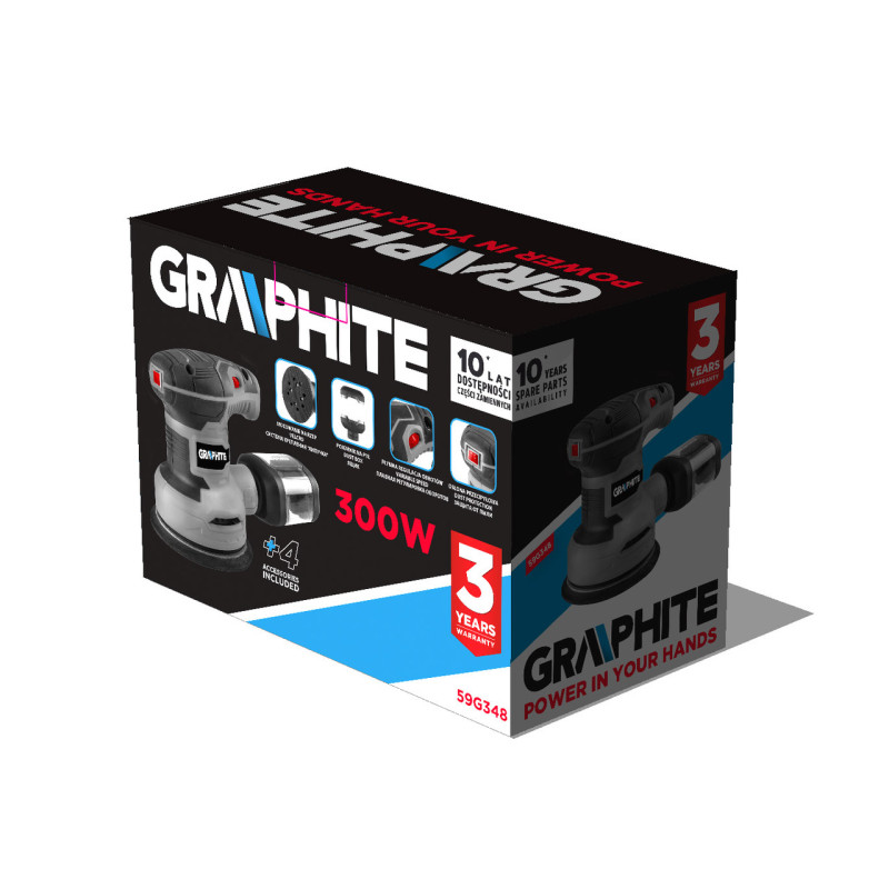 Ексцентрикова шліфувальна машина GRAPHITE 59G348, 300 Вт, 125 мм, з системою пиловідведення