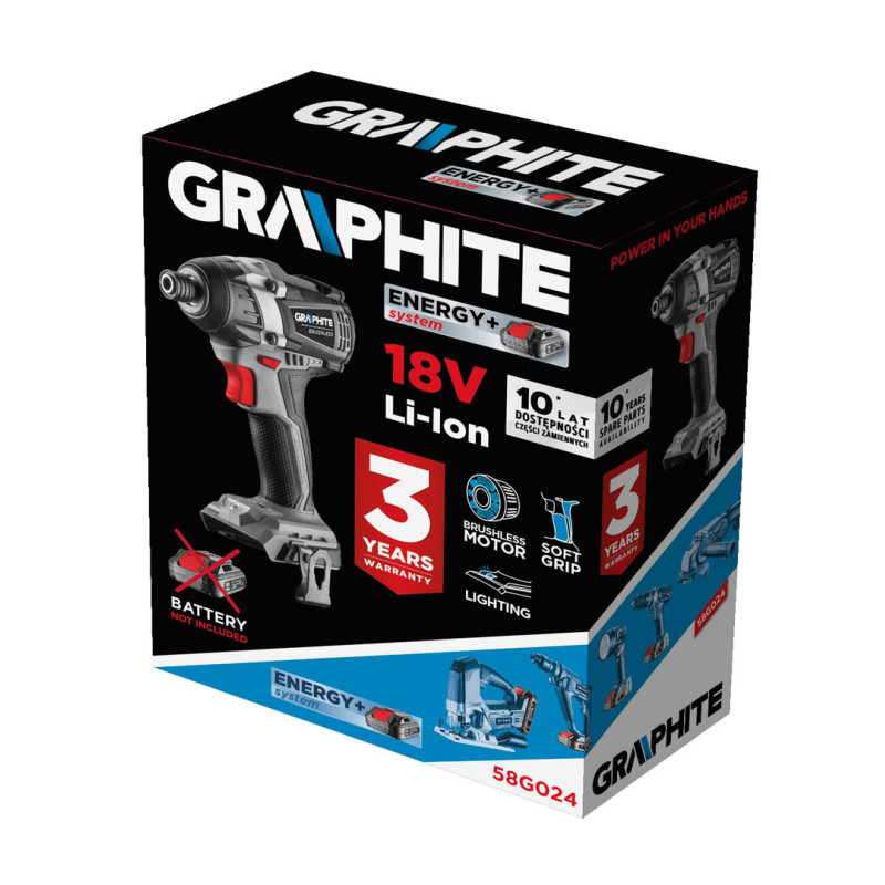 Акумуляторний безщітковий шуруповерт GRAPHITE 58G030 18В, 200 Нм, патрон 1/4