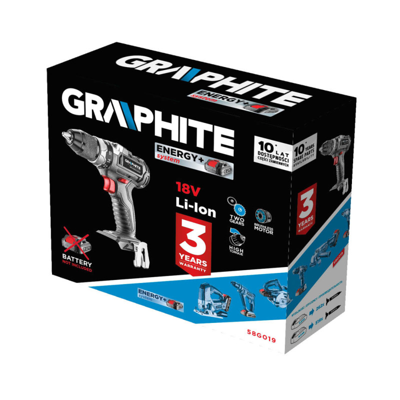 Безщіткова дриль-шуруповерт GRAPHITE 18V арт. 58G019  (без АКБ/ЗУ, 2 швидкості, 58 Нм)
