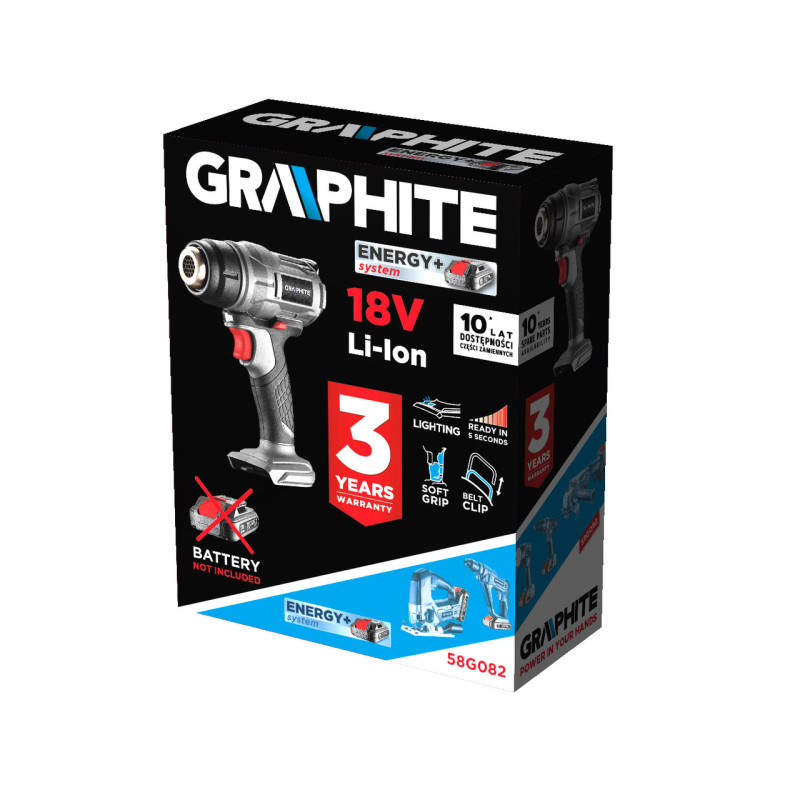 Акумуляторний термофен GRAPHITE 58G082 (18V, 550°C, 200 л/хв) без АКБ