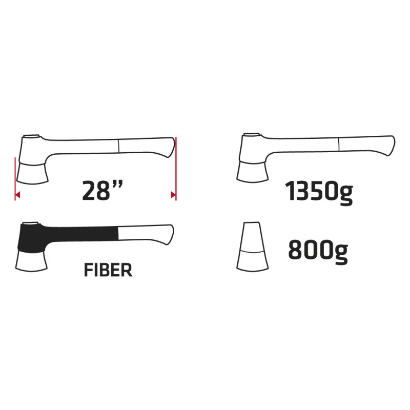 Сокира VERTO 05G103 з PTFE-покриттям, скловолоконний держак, 1350 г